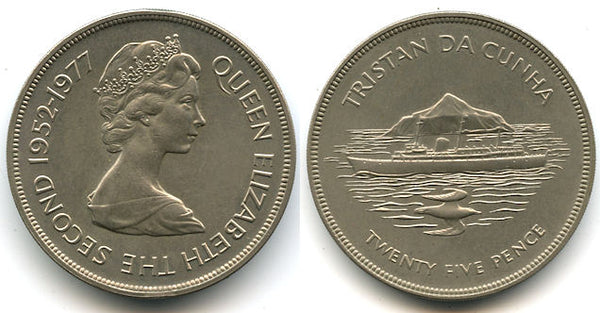 Large crown (25 pence), Tristan da Cunha, 1977