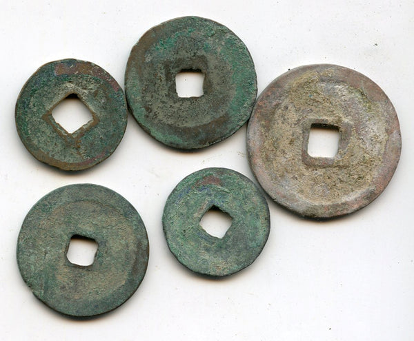 Lot of 5 various coins (3xmultiple cash, 2x1 cash), 11th century, Northern Song, China
