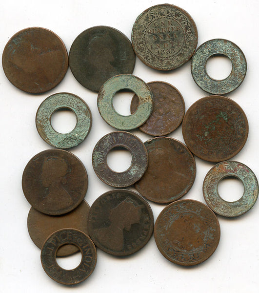 Lot of 16 various coins, 19th-20th century, British India