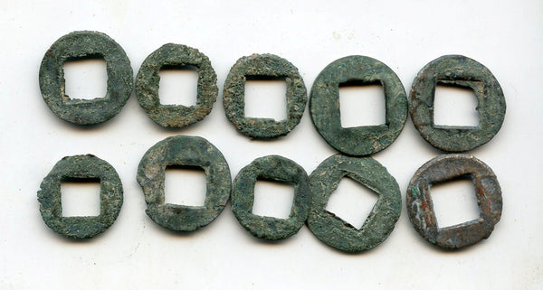 Interesting lot of 10 Wu Zhu cash, Eastern Jin dynasty, 317-420 AD, China