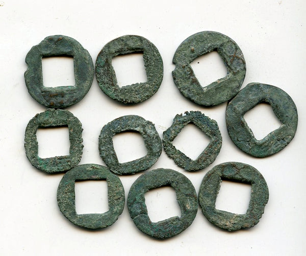 Interesting lot of 10 Wu Zhu cash, Eastern Jin dynasty, 317-420 AD, China