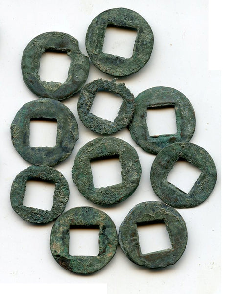 Interesting lot of 10 Wu Zhu cash, Eastern Jin dynasty, 317-420 AD, China