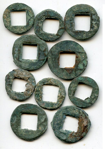 Interesting lot of 10 Wu Zhu cash, Eastern Jin dynasty, 317-420 AD, China