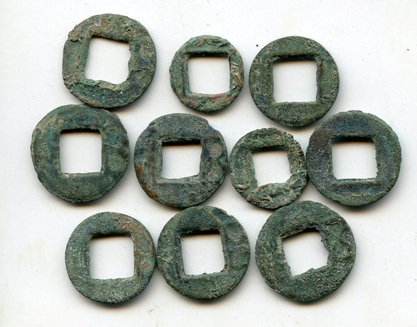 Interesting lot of 10 Wu Zhu cash, Eastern Jin dynasty, 317-420 AD, China