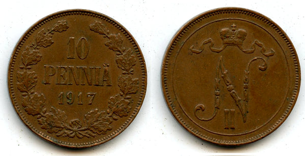 Copper 10 pennia, Nicholas II (1894-1917), 1917, Finland under Russian Empire