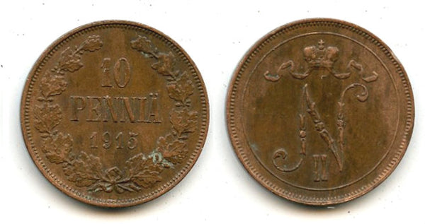 Copper 10 pennia, Nicholas II (1894-1917), 1915, Finland under Russian Empire