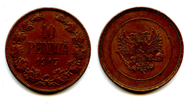 Copper 10 pennia, Nicholas II (1894-1917), 1917, Finland under Russian Empire