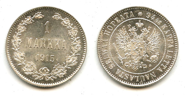 Silver 1 markka, Nicholas II (1894-1917), 1915, Finland under Russian Empire