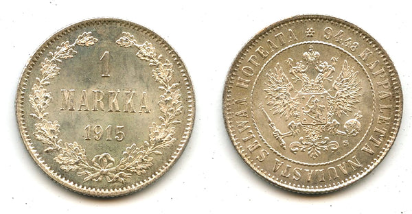 Silver 1 markka, Nicholas II (1894-1917), 1915, Finland under Russian Empire