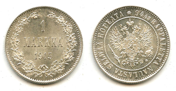 Silver 1 markka, Nicholas II (1894-1917), 1915, Finland under Russian Empire