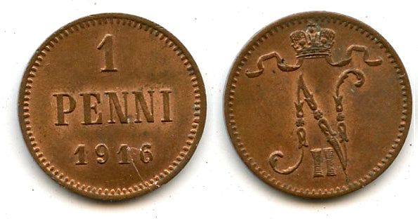 Copper 1 penni, Nicholas II (1894-1917), 1916, Finland under Russian Empire