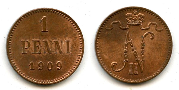 Copper 1 penni, Nicholas II (1894-1917), 1909, Finland under Russian Empire