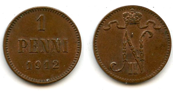 Copper 1 penni, Nicholas II (1894-1917), 1912, Finland under Russian Empire