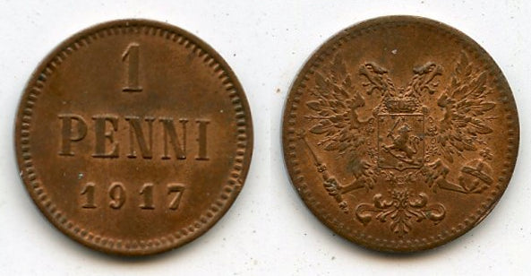 Copper 1 penni, 1917, Civil War, Kerenski Government, Finland under Russia