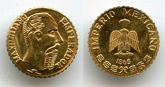 Later restrike - plated gold peso of Emperor Maximilian of Mexico (1864-1867)