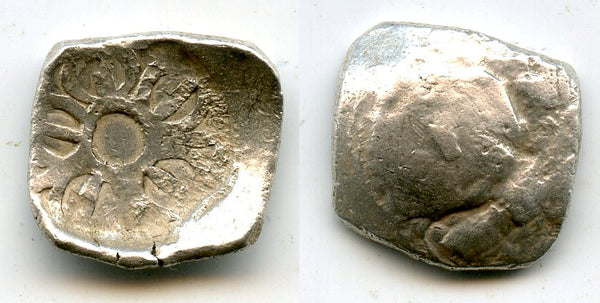 RRR 1/4 shatamana w/5-armed symbol, Kamboja Janapada, c.500-400 BC, India