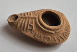 Rare authentic clay lamp, Judaea, Byzantine period, 6th-8th century AD - early Christian type with "The light of Christ shines on us all" inscription,