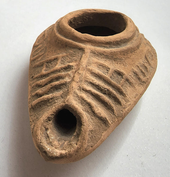 Rare authentic clay lamp, Judaea, Byzantine period, 6th-8th century AD - early Christian type with "The light of Christ shines on us all" inscription,
