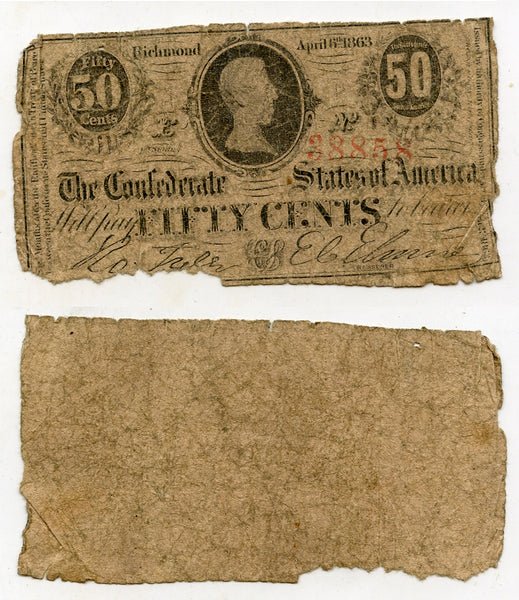 Confederate States of America (CSA) - 50 cent bill - April 6, 1863 - T-63