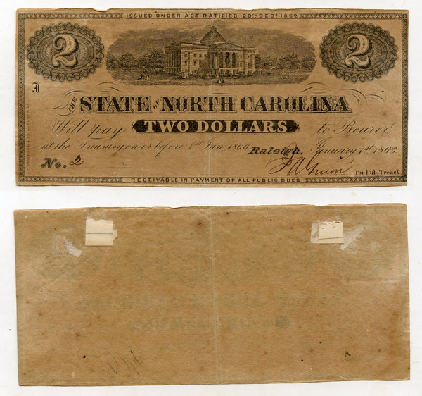 2$, State of North Carolina, civil war, Confederate States, Jan. 1, 1863