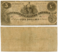 Civil War issue 5$, CSA (Confederate States of America), 1861, T-36, CR#278