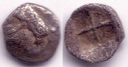 Ancient Greek silver tetartemorion with griffin, Teos, Ionia, ca. 540-478 BC