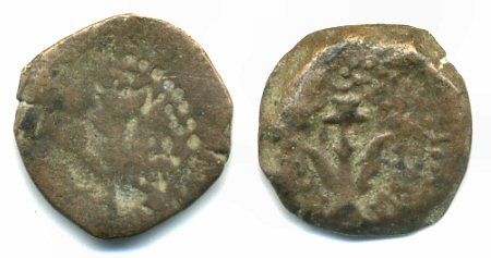 Scarce brokage of a prutah of Alexander Jannaeus (103-76 BC), Judaean Kingdom