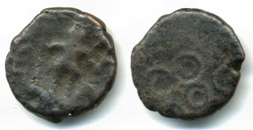 Bronze 1/4 karshapana (20 ratti), Karttikeya type, Ujjain (ca.150-75 BC)
