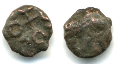 Bronze 1/16 karshapana (5 ratti), unpublished type, Ujjain (ca.150-75 BC)