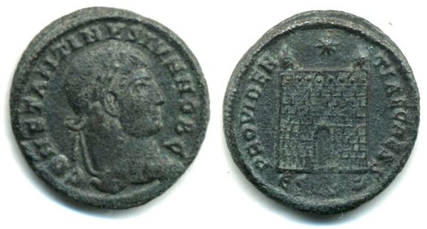 Camp-gate follis of Constantine II as Caesar (317-337 AD), Siscia, Roman Empire