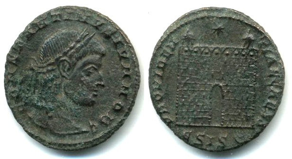 Camp-gate follis of Constantine II as Caesar (317-337 AD), Siscia, Roman Empire