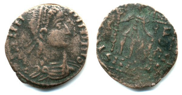 Rare barbarous AE2 imitation of CONCORDIA MILITVM AE2 of Constantius (337-361 AD), ca.350-352 AD, German find