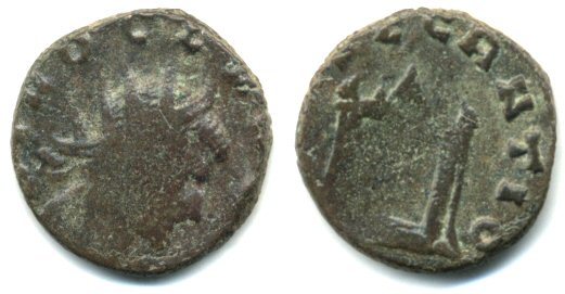Ancient barbarous antoninianus of Claudius (ca.268-280 AD), CONSECRATIO type, hoard coin from France
