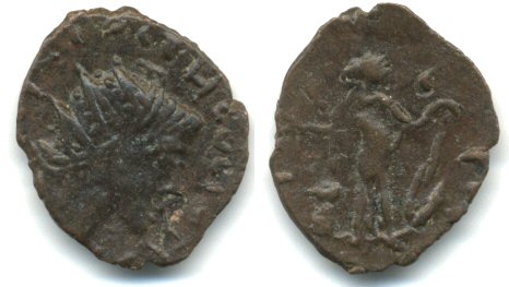 Ancient barbarous antoninianus of Tetricus II (ca.270-280 AD), LAETITIA type, hoard coin from France