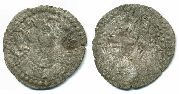 Silver drachm of Napki Malka (after c.576 AD), Turko-Hepthalites in Gandhara - with a "beetle" countermark