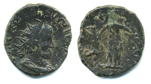 Ancient barbarous antoninianus of Tetricus (minted ca.270-280 AD), hoard coin from Britain