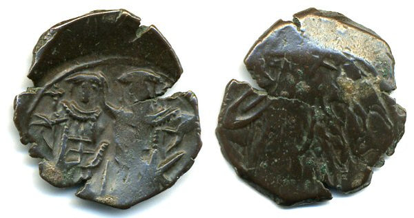 Andronicus II with Michael IX (1282-1328), billon trachy (DO 765). Thessalonica mint, restored Byzantine Empire