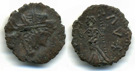 Ancient barbarous antoninianus of Tetricus I (ca.270-280 AD), PAX type, hoard coin from France