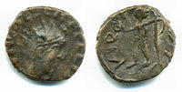 Ancient barbarous antoninianus of Tetricus I (ca.270-280 AD), Mars with wreath and scepter corrupt type, hoard coin from France