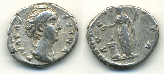 Beautiful silver denarius of Faustina Sr. (d.140/141 AD), wife of Antoninus Pius - scarcer type