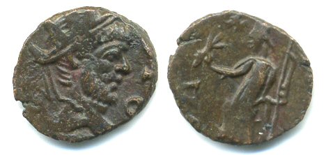Ancient barbarous antoninianus of Claudius (ca.268-280 AD), Extremely rare DIVO CLAVDIO/PAX type, hoard coin from France