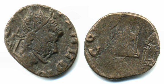 Extremely rare altar/human hybrid barbarous antoninianus of Claudius (minted ca.268-270 AD), hoard coin from France
