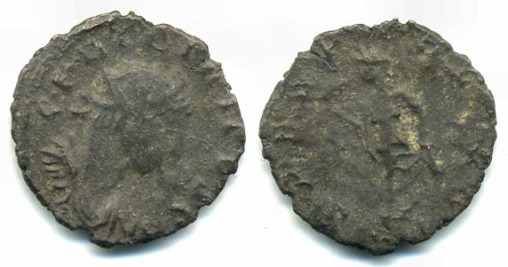 Ancient barbarous antoninianus of Tetricus II (minted ca.270-280 AD), interesting unusual type, hoard coin from France