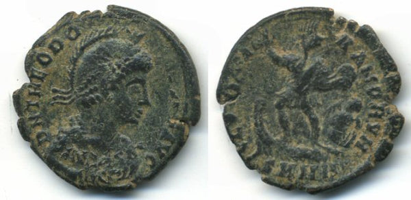 Beautiful AE2 of Theodosius (379-395 AD) with a military bust, Heraclea mint, Roman Empire