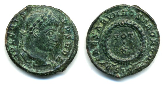 VOT X follis of Crispus (317-326 AD), Siscia mint, Roman Empire