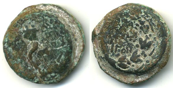 Rare large 4-prutot (AE20) of Mattathias Antigonus (40-37 BC), Ancient Judea