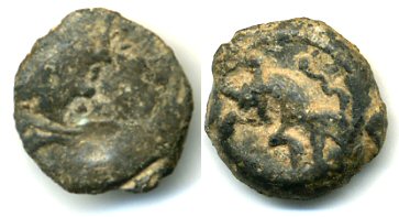 Rare lead Nabatean Pb13 coin (2nd century BC - 2nd century AD), Laureate bust / Bull left