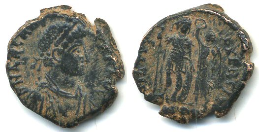 Quality VIRTVS EXERCITI AE3 of Arcadius (393-408 AD), Alexandria mint, Roman Empire