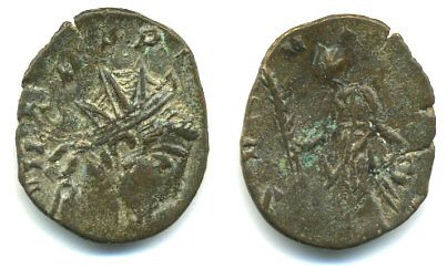 Ancient barbarous radiate of Tetricus II (minted ca.270-280 AD), HILARITAS type, hoard coin from France