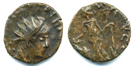 Ancient barbarous antoninianus of Tetricus II (minted ca.270-280 AD), Salus type, hoard coin from France
